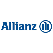 White background with blue writing reads: Allianz with the blue circle logo with three lines 