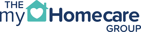 Logo of The my Homecare Group with a teal house and heart symbol.