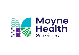 Icon on the left with different shapes and patterns in blue, green and purple. Reads: Moyne Health Services