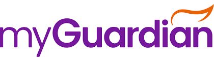 myGuardian logo in purple with a colorful design element on a white background