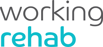 Logo of 'working rehab' with 'working' in gray and 'rehab' in blue.